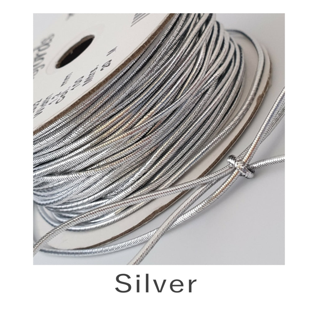1.2mm Berisfords Metallic Elastic Cord Silver