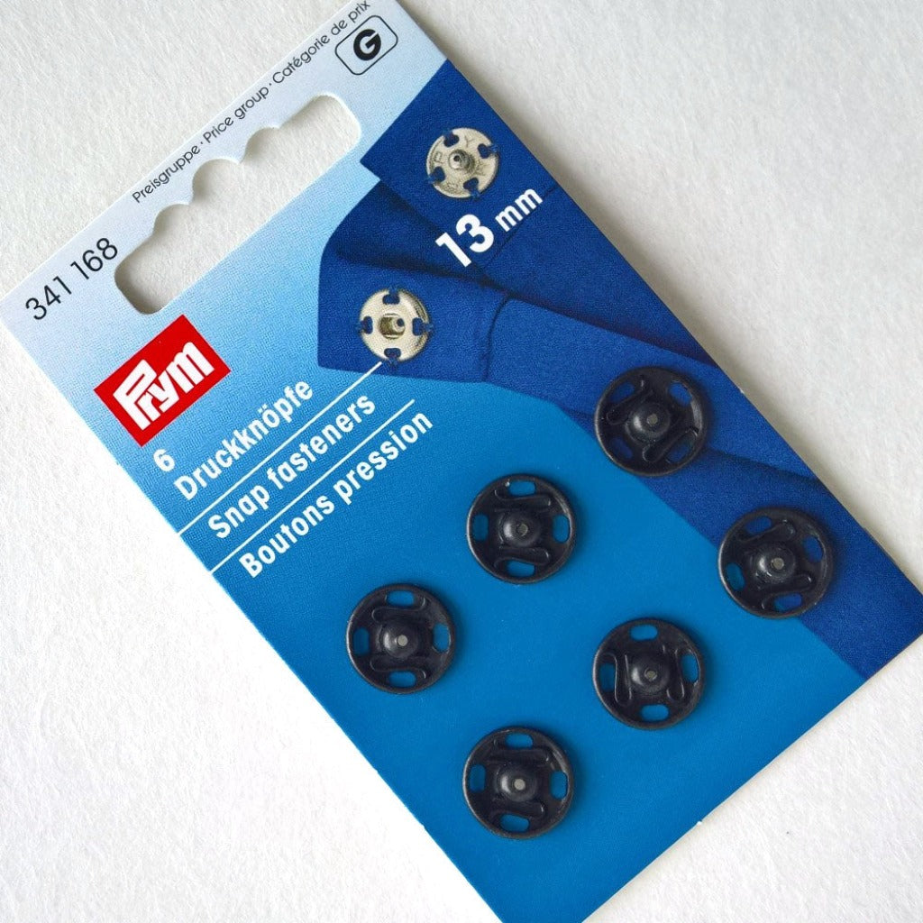 Prym Brass Snap Fasteners Sew On 13mm Black