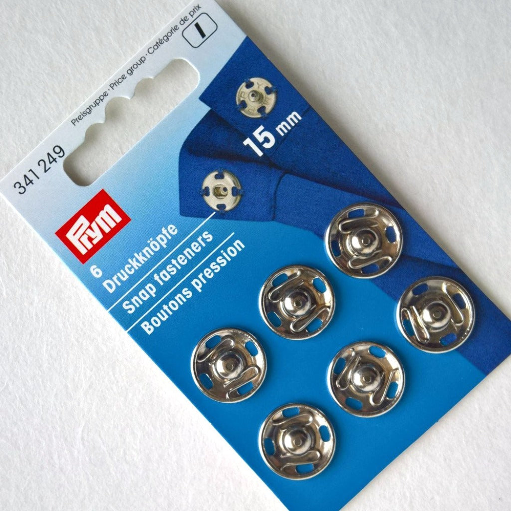 Prym Brass Snap Fasteners Sew On 15mm Silver