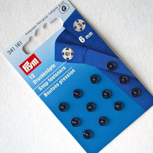 Prym Brass Snap Fasteners Sew On 6mm Black