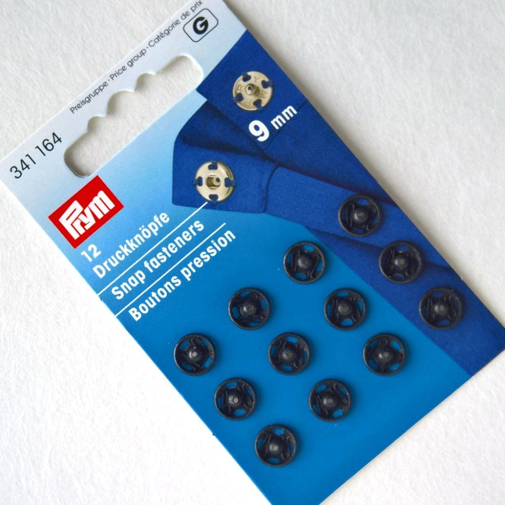 Prym Brass Snap Fasteners Sew On 9mm Black