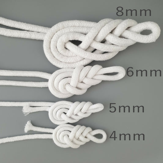 Smooth Braided Cotton Piping Cord Bleached Sizes