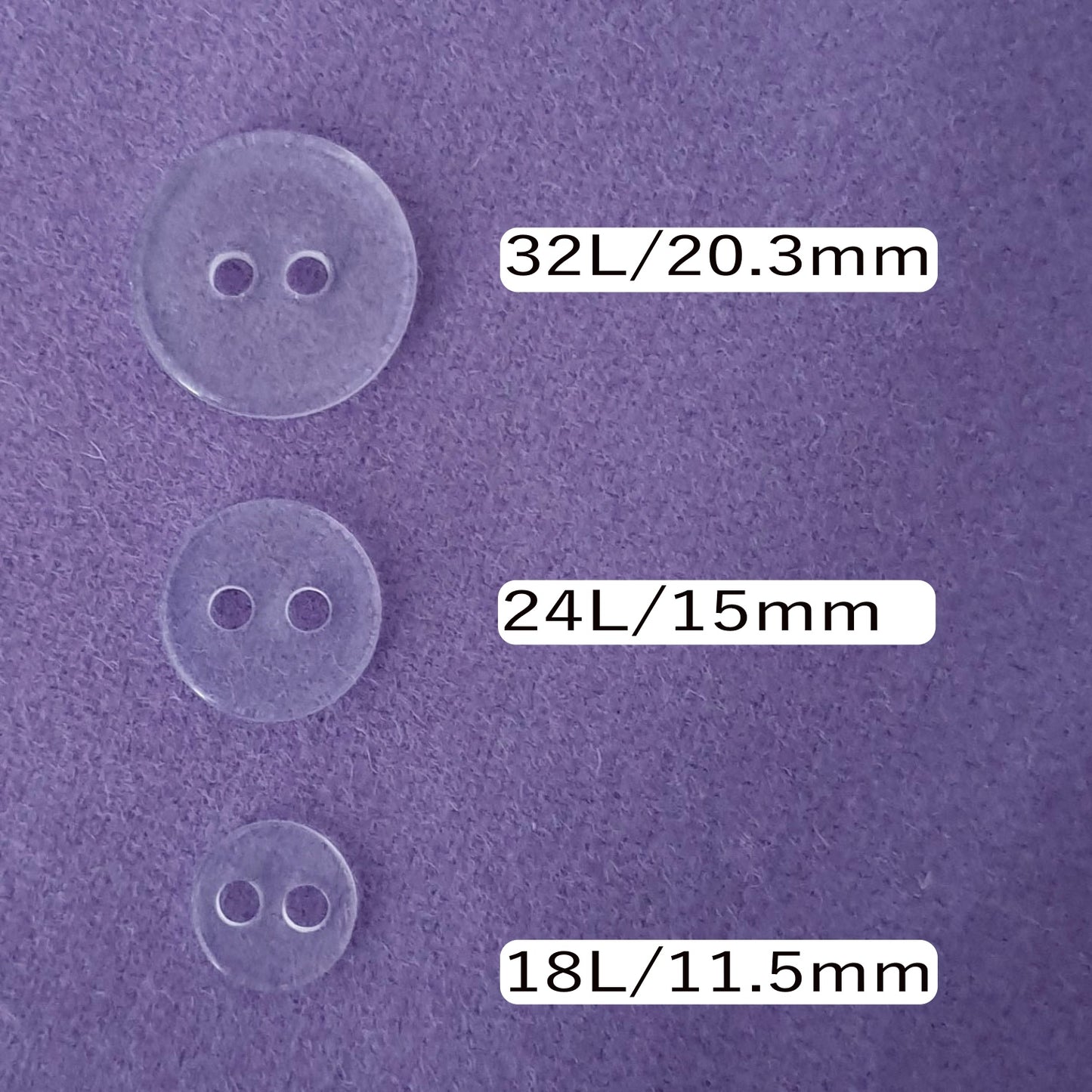 Clear Backing Button Sizes